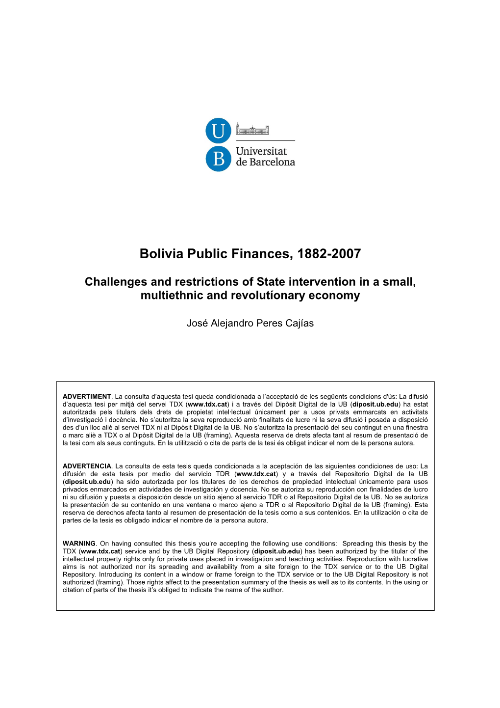 Bolivia Public Finances, 1882-2007