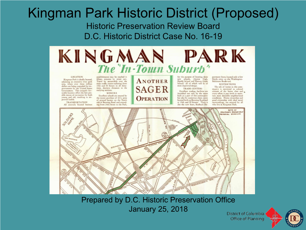 Kingman Park Historic District (Proposed) Historic Preservation Review Board D.C