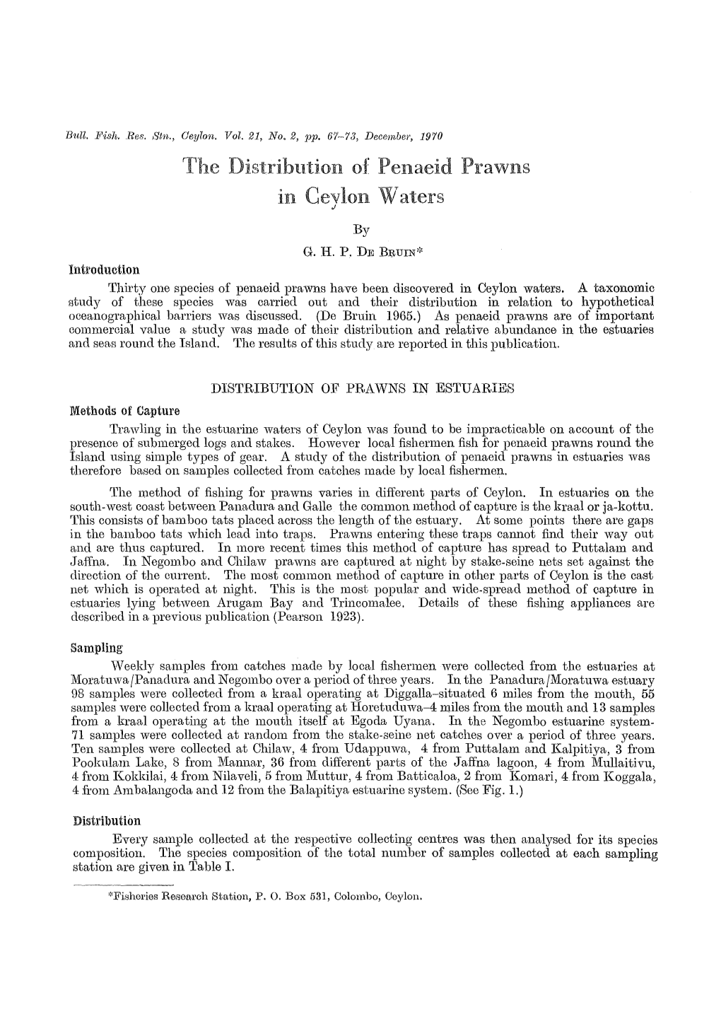 The Distribution of Penaeid Prawn in Ceylon Waters