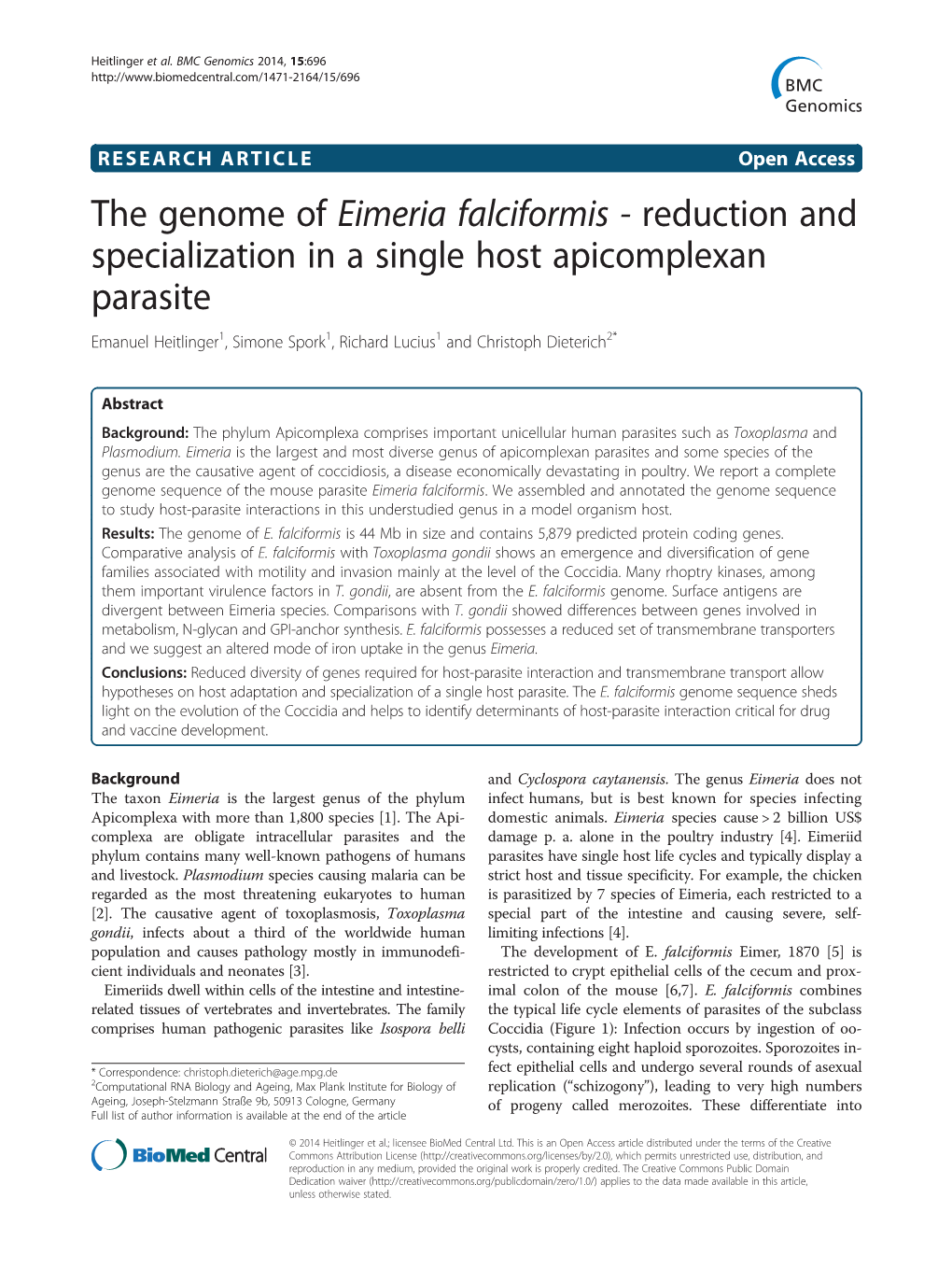 The Genome of Eimeria Falciformis