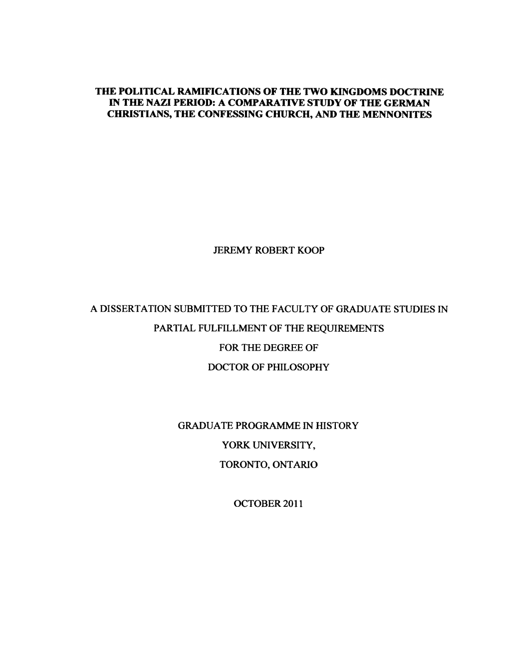 A Comparative Study of the German Christians, the Confessing Church, and the Mennonites