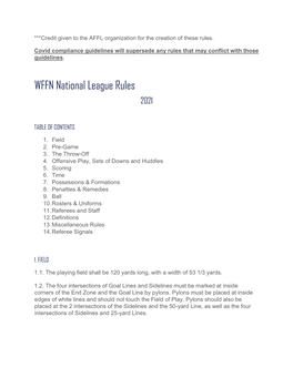 WFFN National League Rules