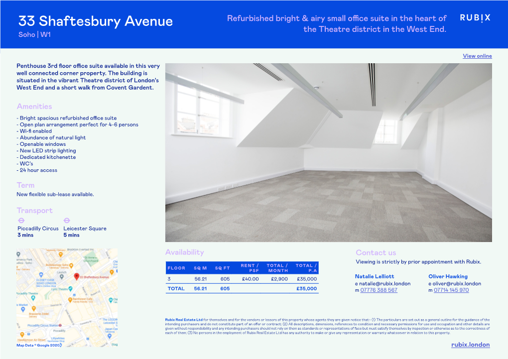 33 Shaftesbury Avenue Refurbished Bright & Airy Small Office Suite in the Heart of the Theatre District in the West End