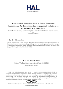 Neanderthal Behaviors from a Spatio-Temporal Perspective: an Interdisciplinary Approach to Interpret Archaeological Assemblages