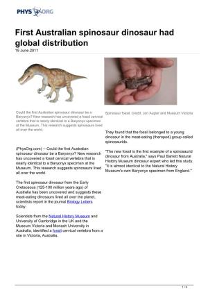 First Australian Spinosaur Dinosaur Had Global Distribution 15 June 2011
