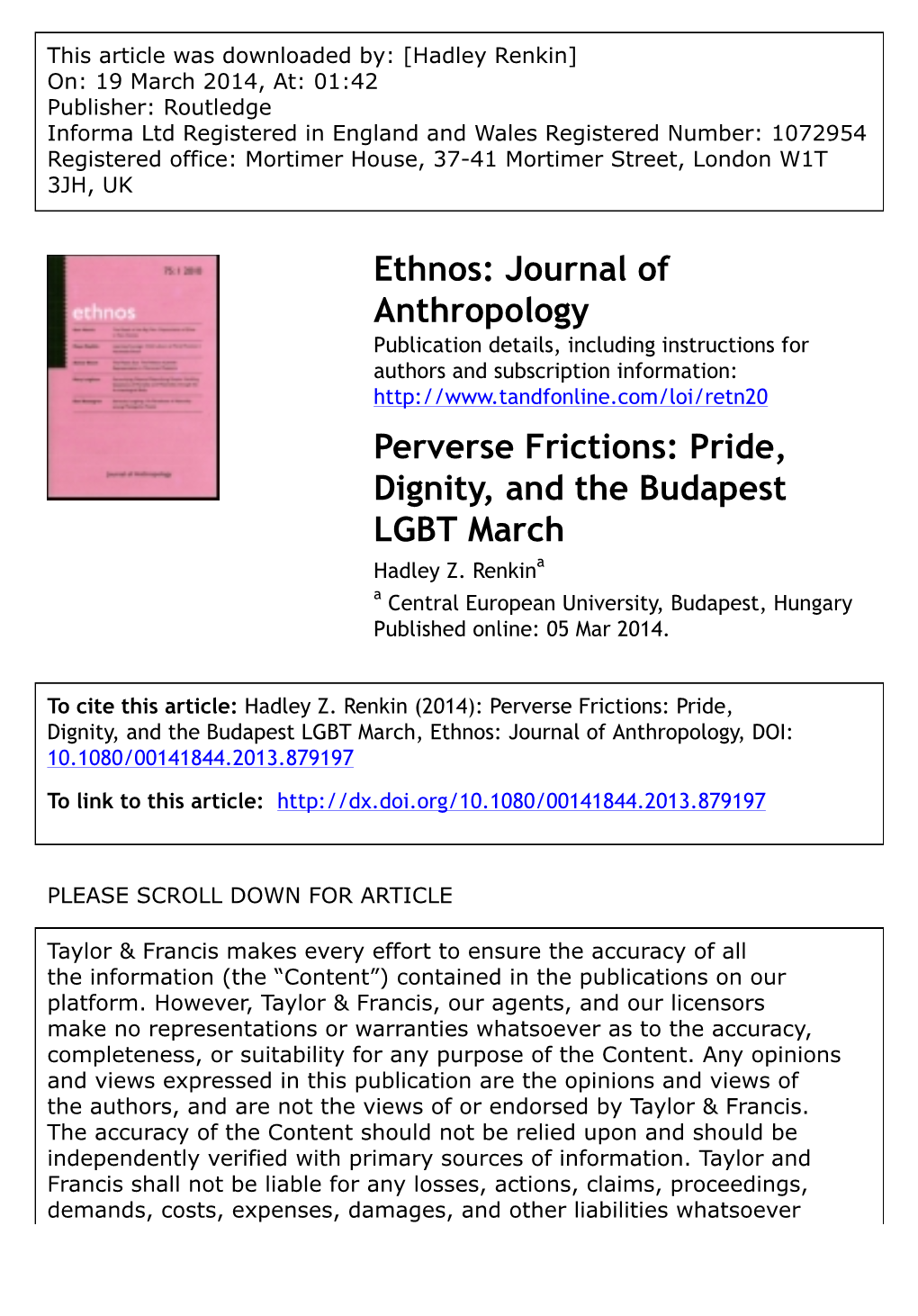 Perverse Frictions: Pride, Dignity, and the Budapest LGBT March Hadley Z