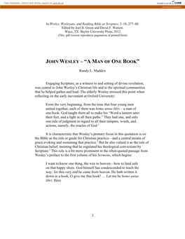 John Wesley – “A Man of One Book”