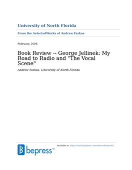 George Jellinek: My Road to Radio and "The Vocal Scene" Andrew Farkas, University of North Florida
