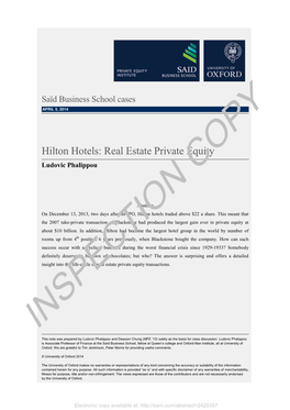 Hilton Hotels: Real Estate Private Equity Ludovic Phalippou