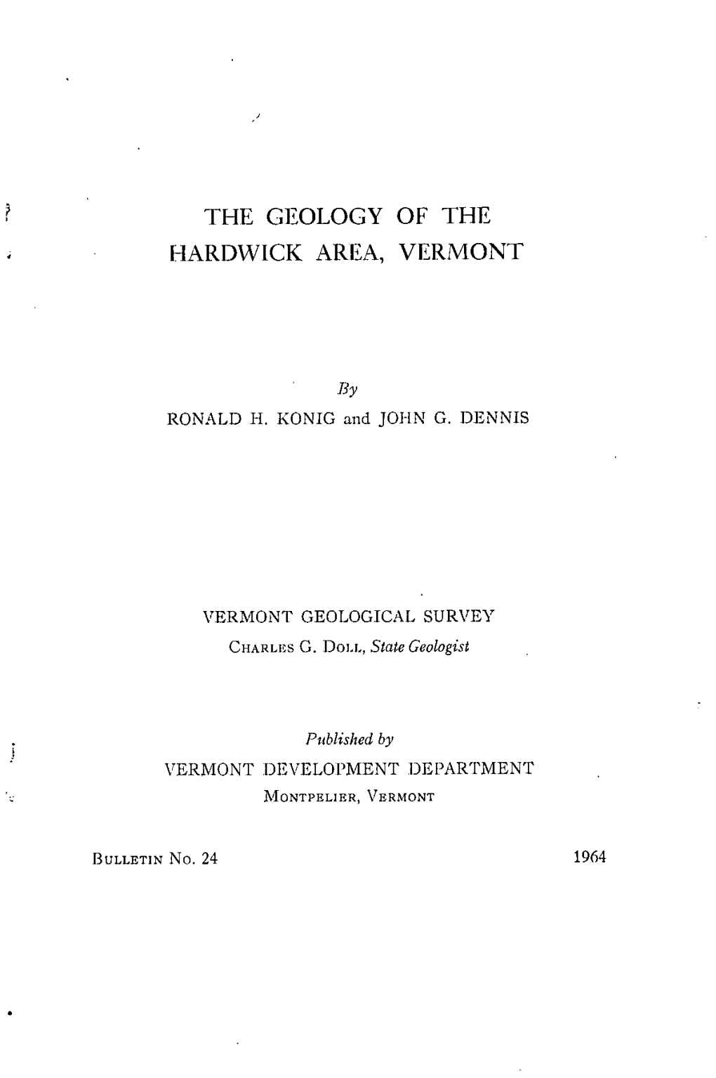 The Geology of the Hardwick Area, Vermont