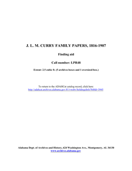 J. L. M. Curry Family Papers Finding