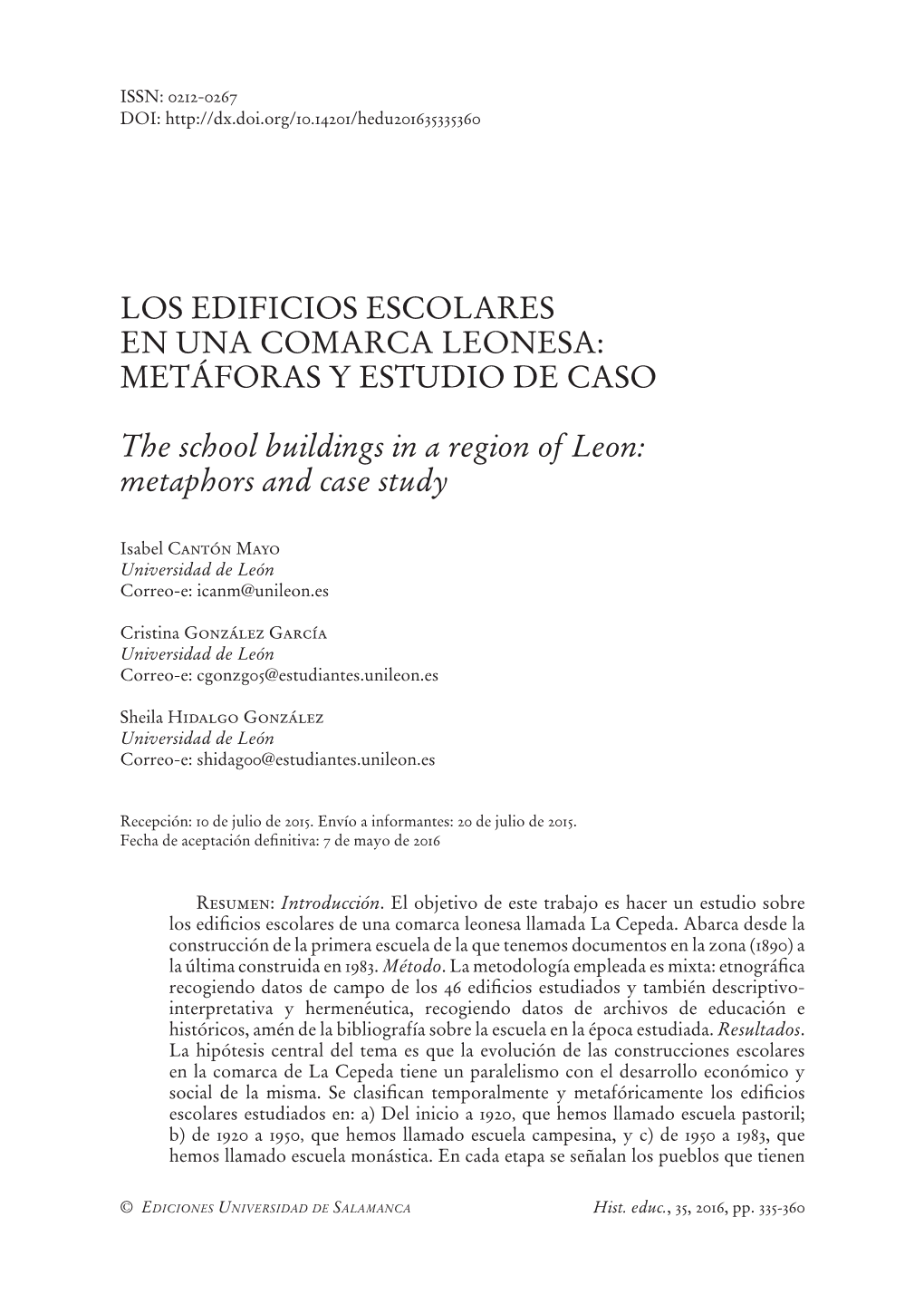 Los Edificios Escolares En Una Comarca Leonesa: Metáforas Y Estudio De Caso