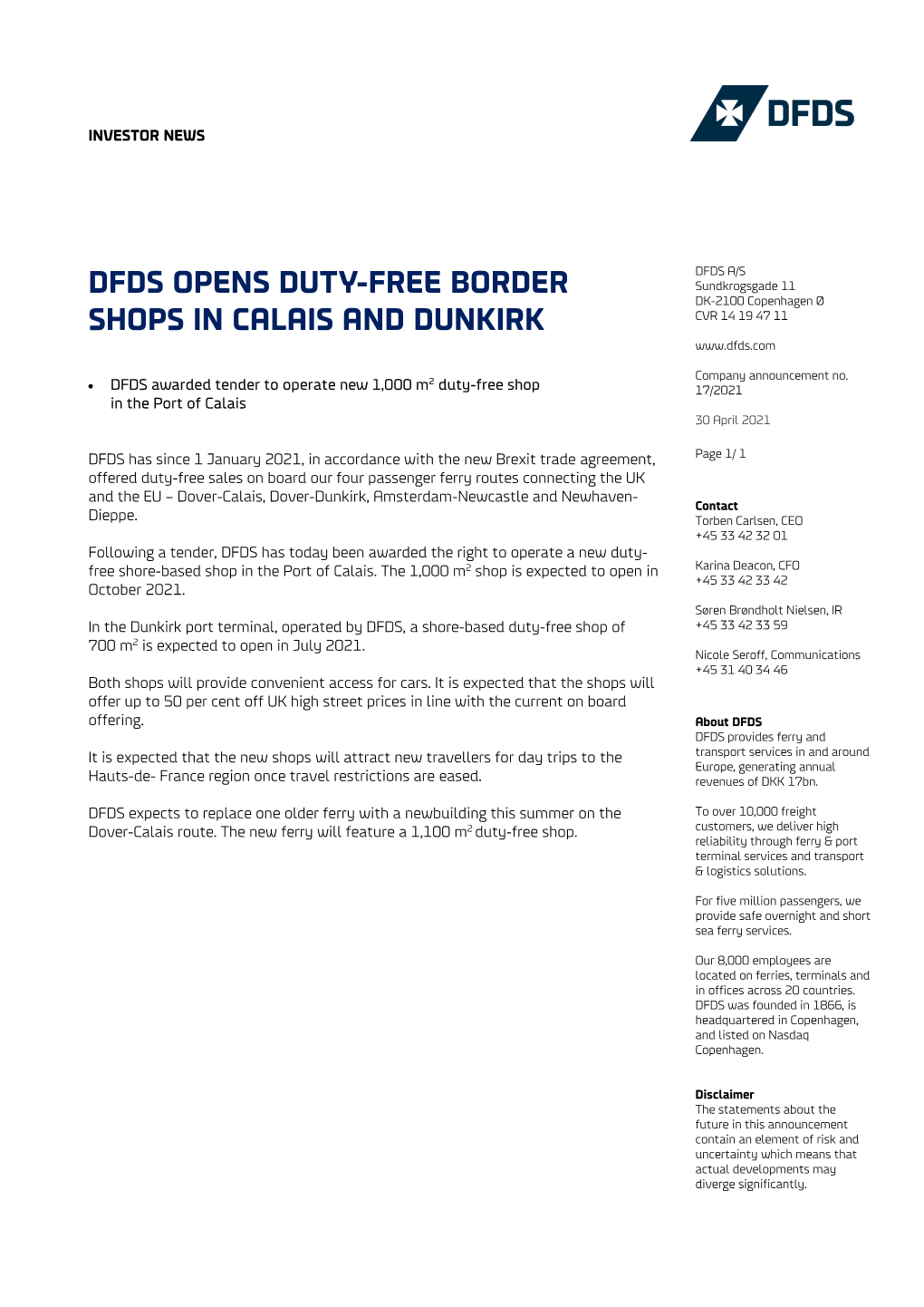 Dfds Opens Duty-Free Border Shops in Calais and Dunkirk