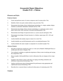 Greenwich Music Objectives Grades 9-12 -- Chorus