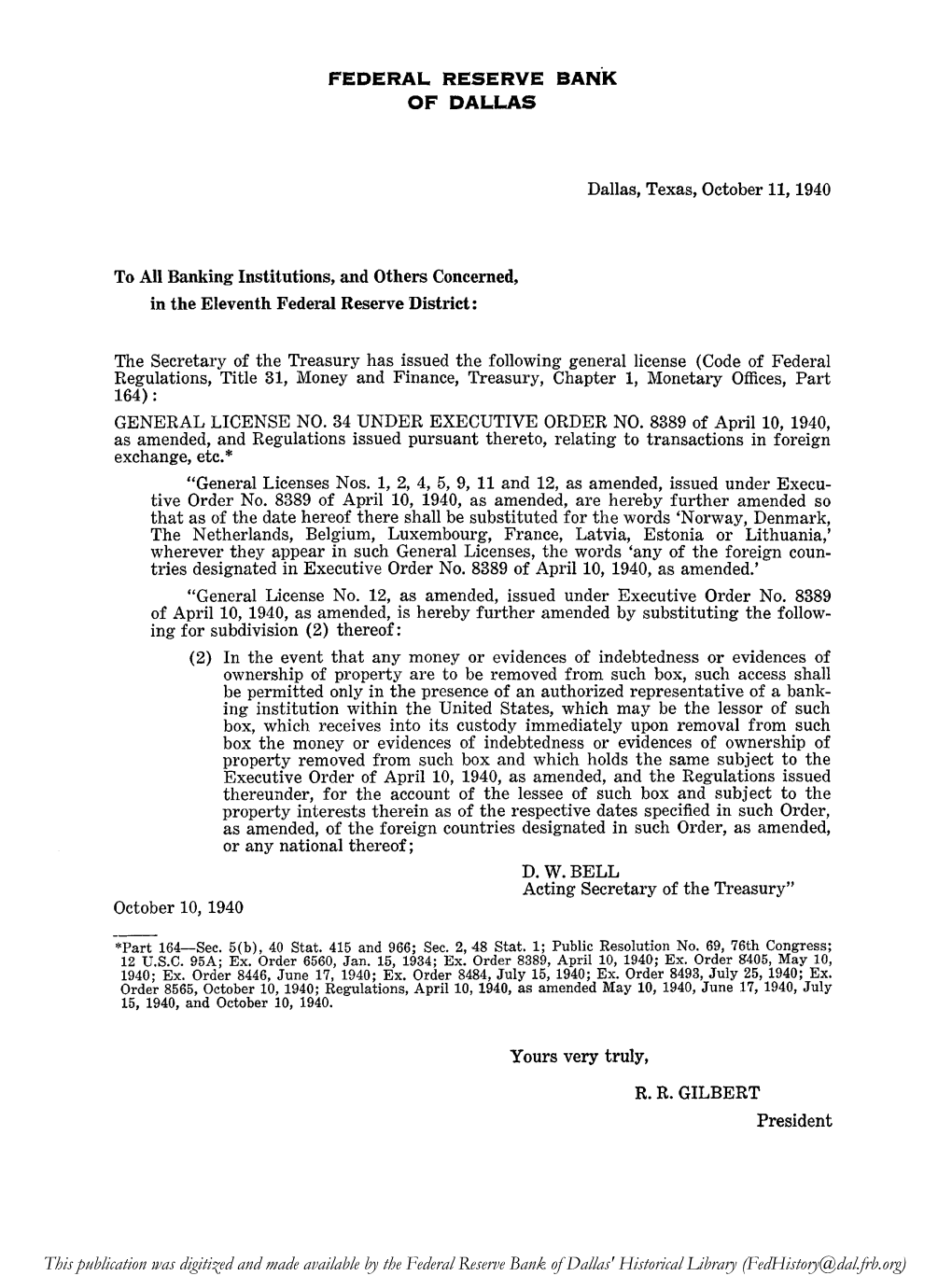 [General License No. 34 Under Executive Order #8389]