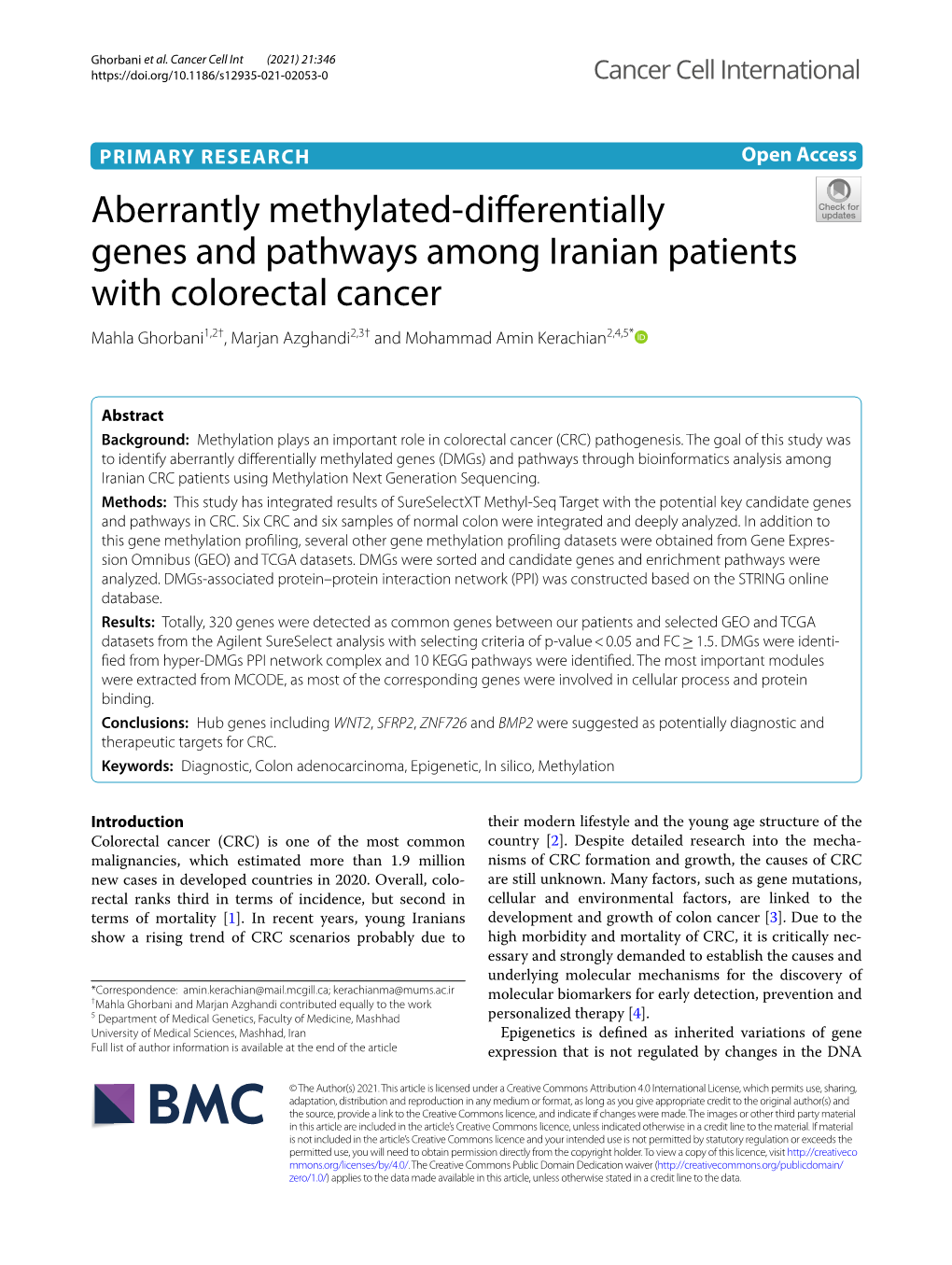 Aberrantly Methylated-Differentially Genes and Pathways Among Iranian