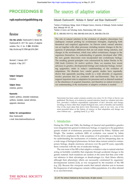 The Sources of Adaptive Variation Rspb.Royalsocietypublishing.Org Deborah Charlesworth1, Nicholas H