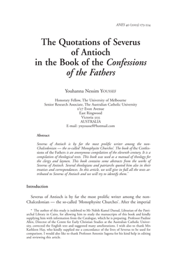 The Quotations of Severus of Antioch in the Book of the Confessions of the Fathers