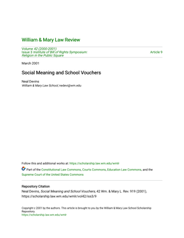Social Meaning and School Vouchers