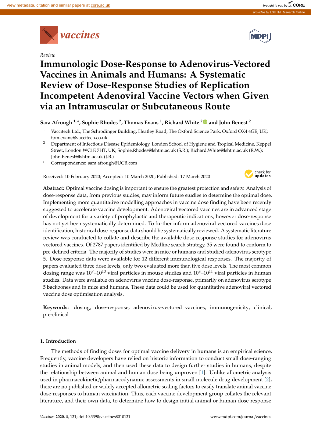 Immunologic Dose-Response to Adenovirus-Vectored Vaccines In