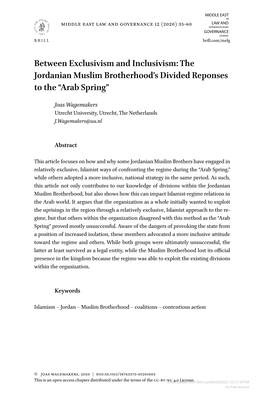 Between Exclusivism and Inclusivism: the Jordanian Muslim Brotherhood’S Divided Reponses to the “Arab Spring”