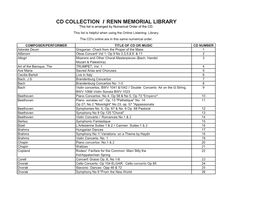 CD COLLECTION I RENN MEMORIAL LIBRARY This List Is Arranged by Numerical Order of the CD