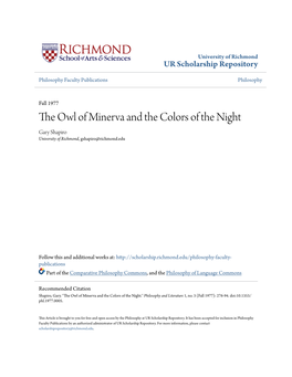 The Owl of Minerva and the Colors of the Night Gary Shapiro University of Richmond, Gshapiro@Richmond.Edu