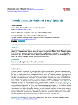 Words Characteristics of Tang' Epitaph