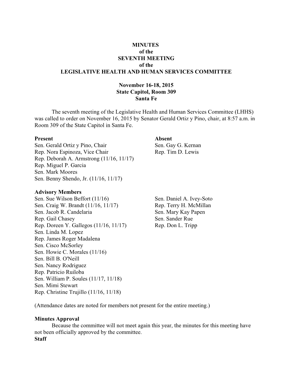 MINUTES of the SEVENTH MEETING of the LEGISLATIVE HEALTH and HUMAN SERVICES COMMITTEE