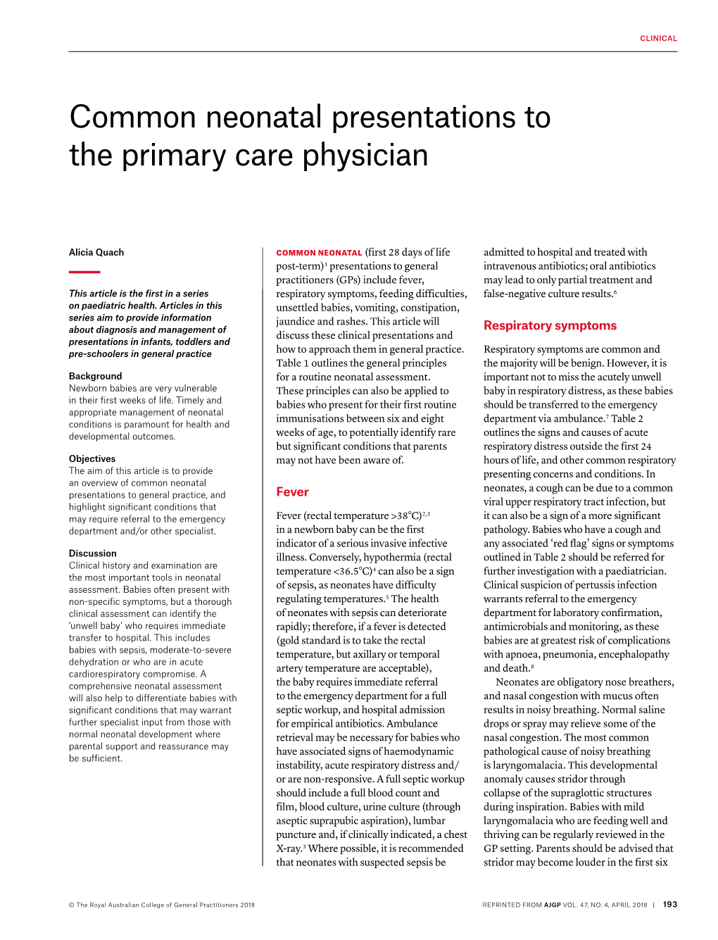 Common Neonatal Presentations to the Primary Care Physician