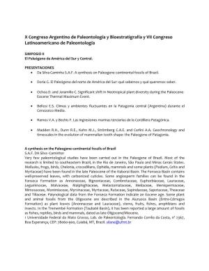 X Congreso Argentino De Paleontología Y Bioestratigrafía Y VII Congreso Latinoamericano De Paleontología