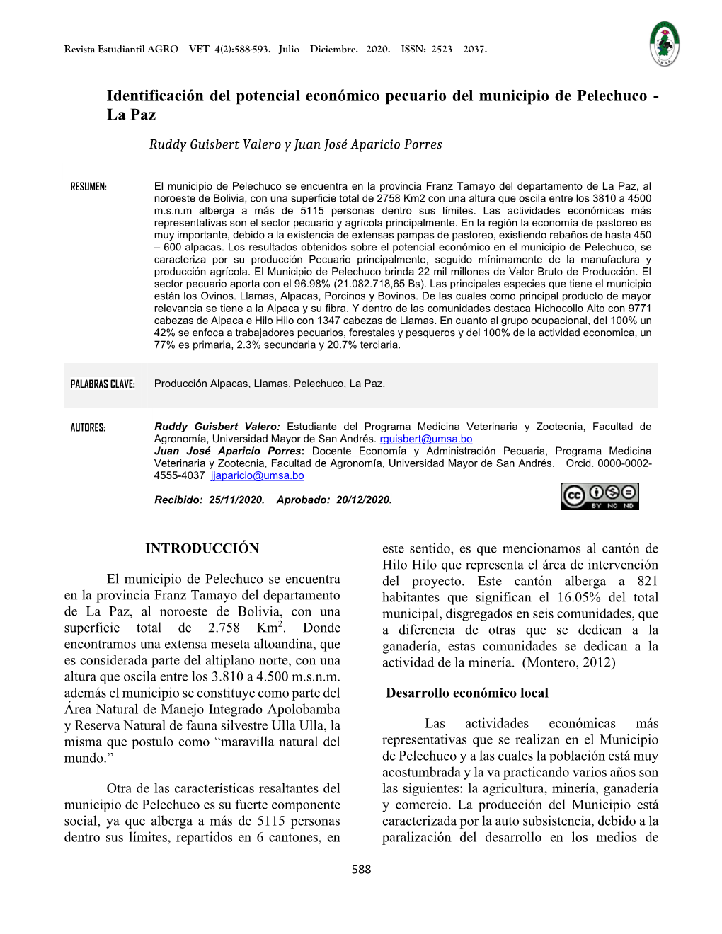 Identificación Del Potencial Económico Pecuario Del Municipio De Pelechuco - La Paz