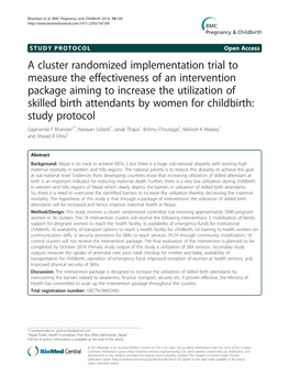 A Cluster Randomized Implementation Trial to Measure the Effectiveness of an Intervention Package Aiming to Increase the Utiliza