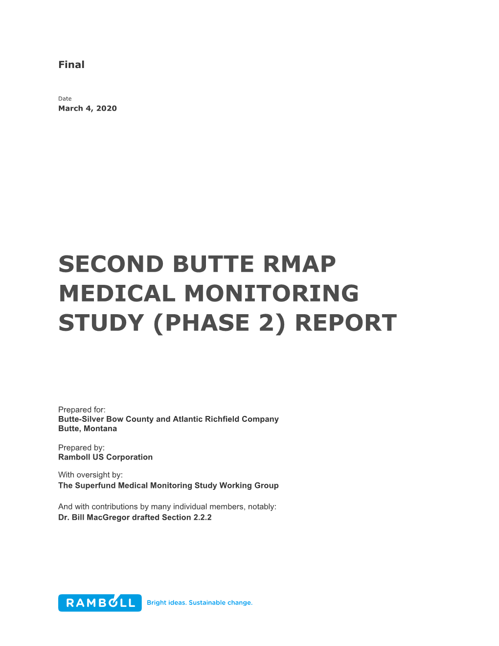 Second Butte Rmap Medical Monitoring Study (Phase 2) Report