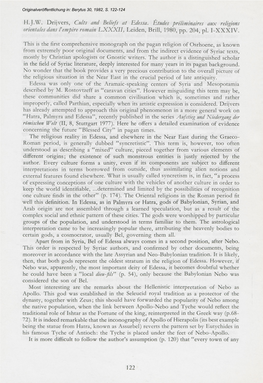 H.J.W. Drijvers, Cults and Beliefs at Edessa. Etudes Preliminaries Aux Religions Orientales Dans I’Empire Romain LXXXII, Leiden, Brill, 1980, Pp