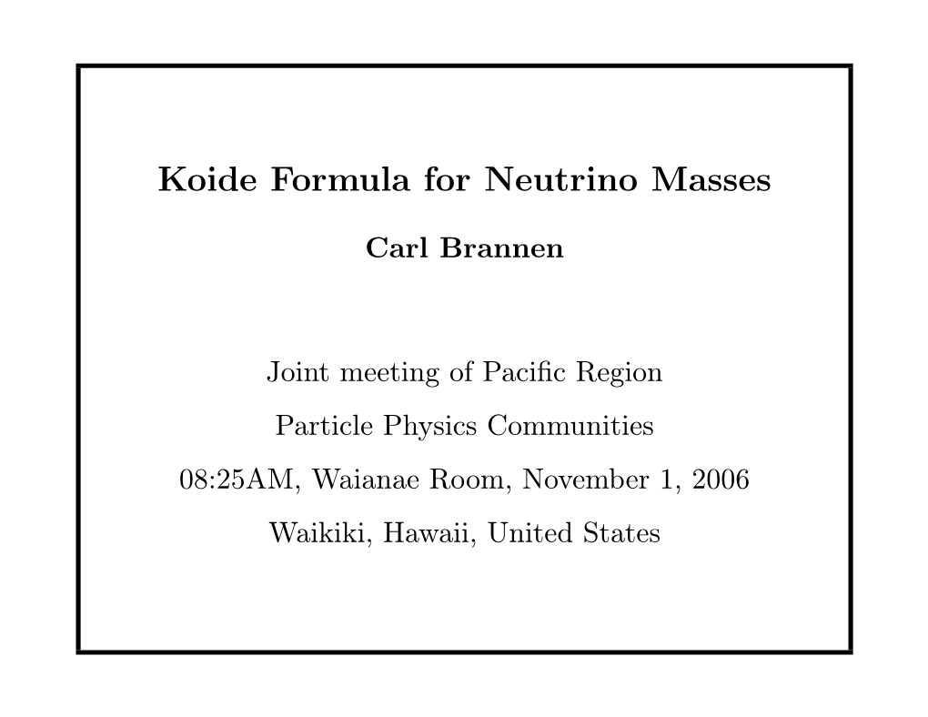 Koide Formula for Neutrino Masses