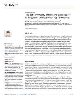 The Bat Community of Haiti and Evidence for Its Long-Term Persistence at High Elevations