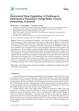 Determined Slum Upgrading: a Challenge to Participatory Planning in Nanga Bulik, Central Kalimantan, Indonesia