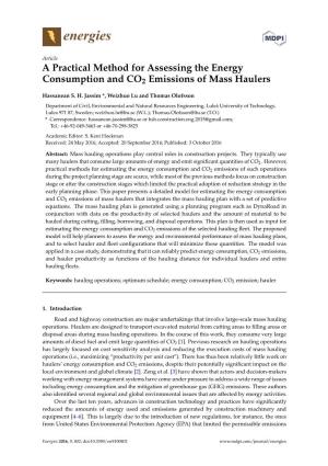 A Practical Method for Assessing the Energy Consumption and CO2 Emissions of Mass Haulers