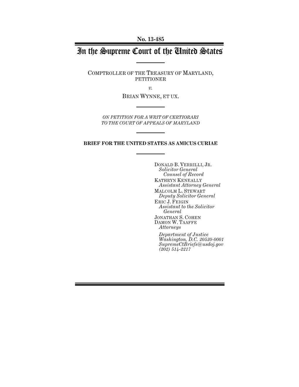 No. 13-485: Comptroller V. Wynne