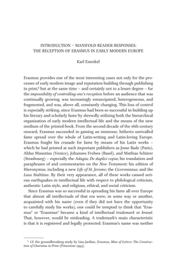 Introduction – Manifold Reader Responses: the Reception of Erasmus in Early Modern Europe