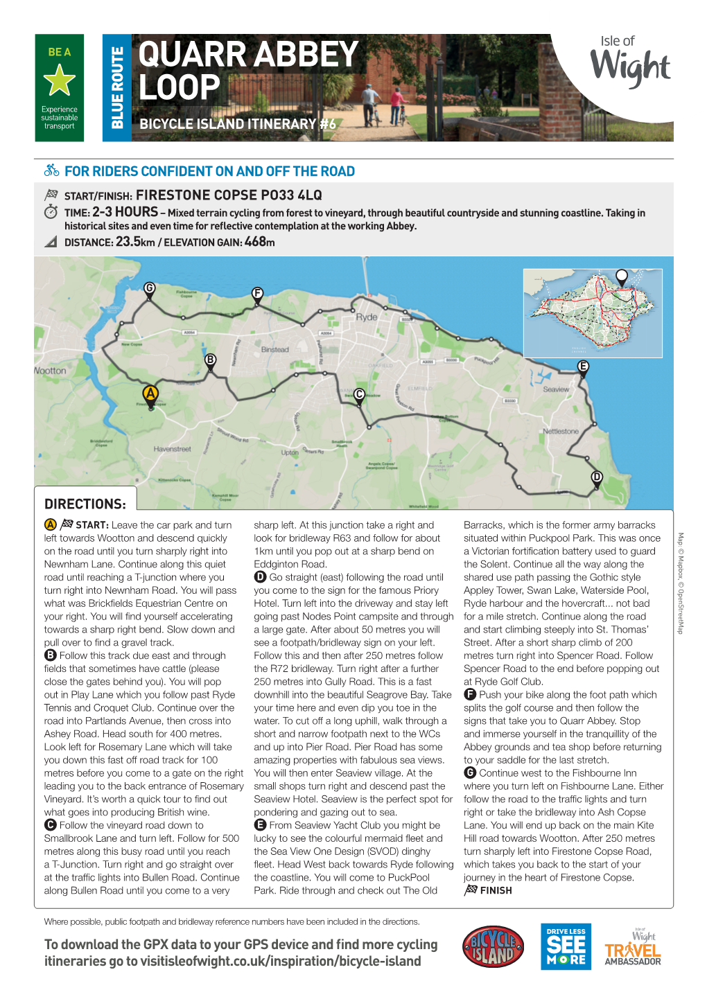 QUARR ABBEY LOOP Experience Sustainable Transport ROUTE BLUE BICYCLE ISLAND ITINERARY #6