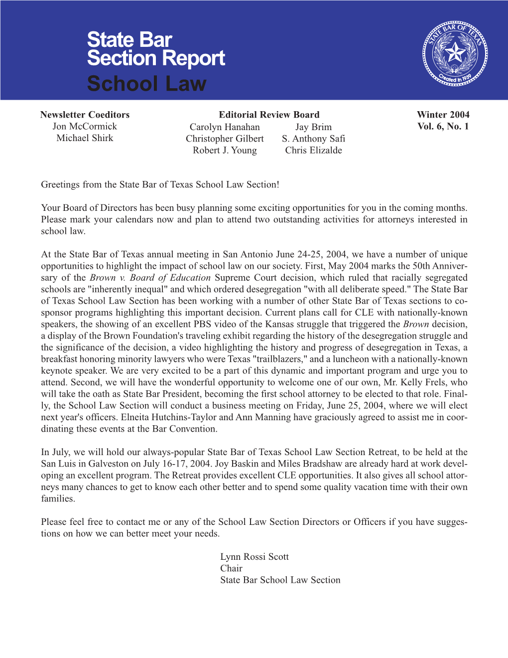 State Bar Section Report School Law