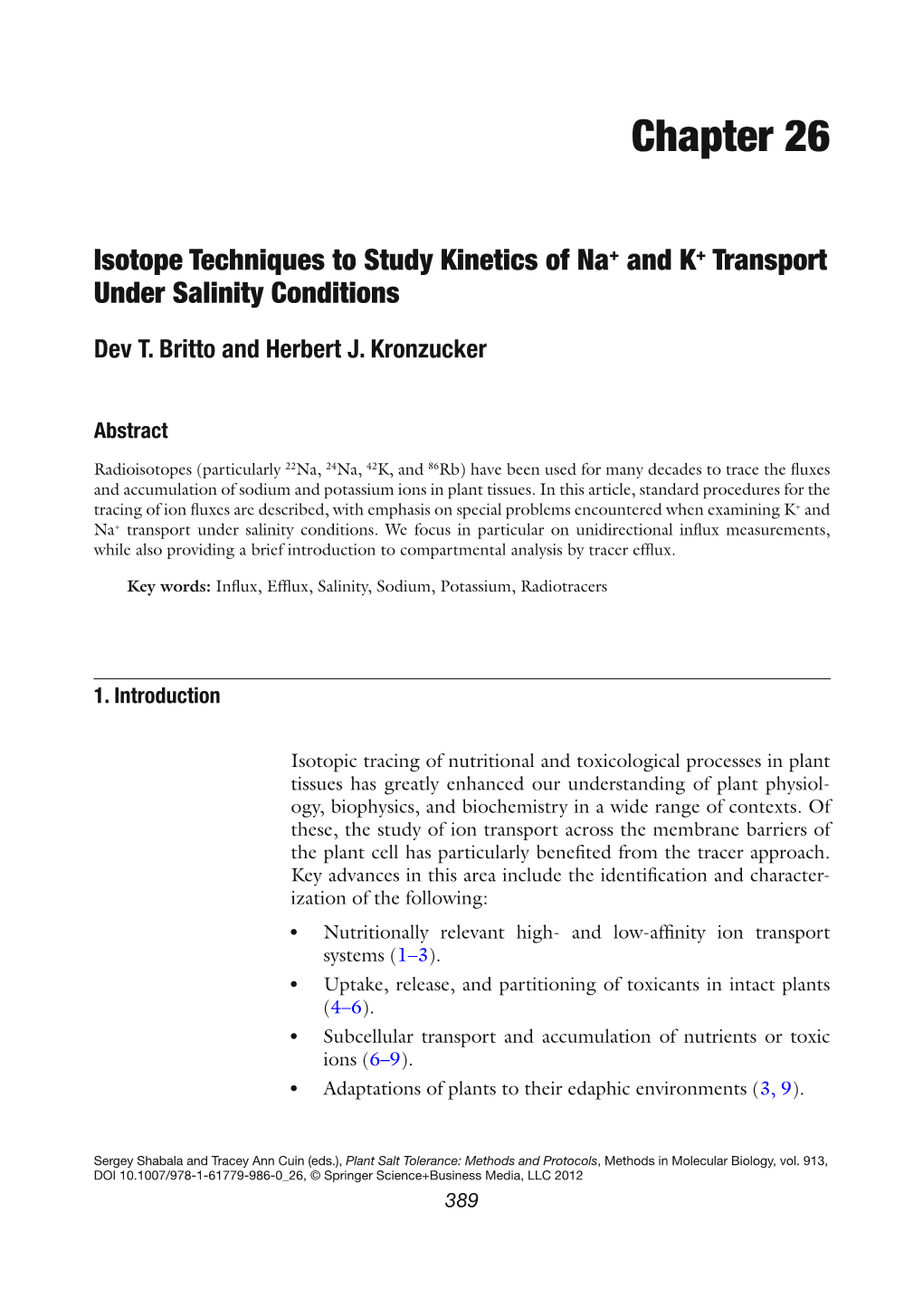 Chapter 26 Isotope Techniques to Study Kinetics of Na + and K +