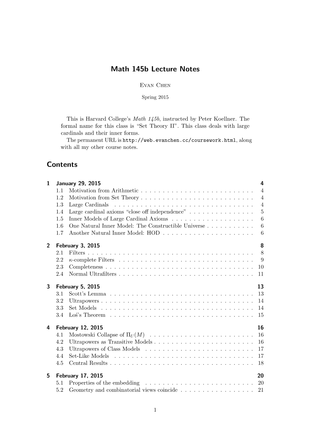 Math 145B Lecture Notes Contents