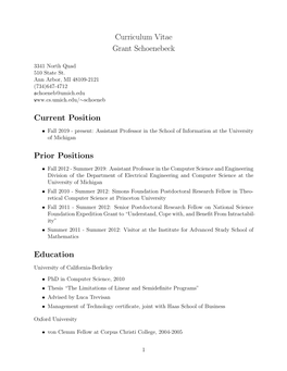 Curriculum Vitae Grant Schoenebeck