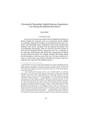 English Business Organization Law During the Industrial Revolution