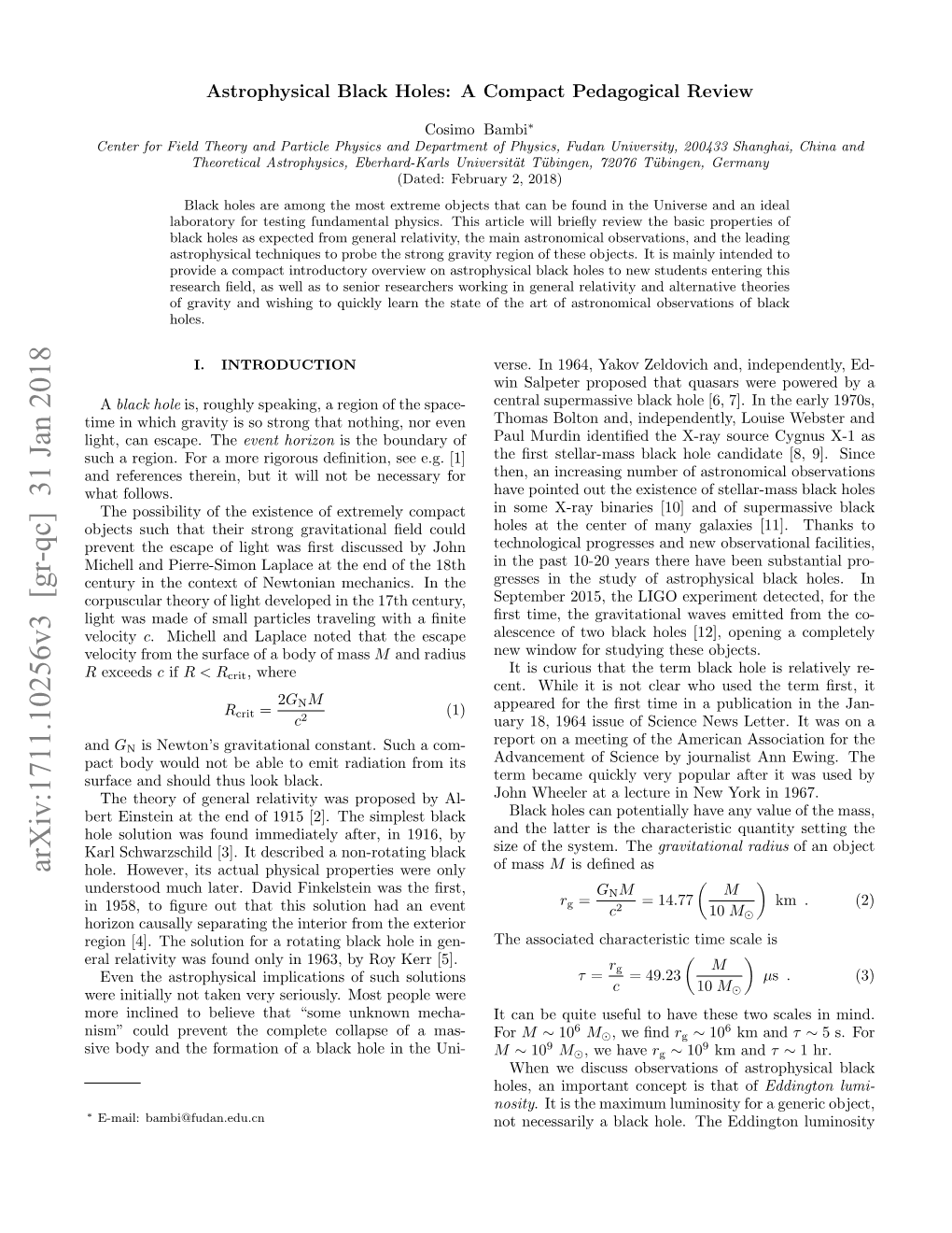 Arxiv:1711.10256V3 [Gr-Qc] 31 Jan 2018 Hole