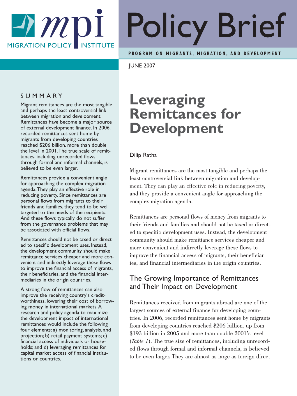 Leveraging Remittances for Development