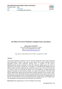 The Effect of Covid-19 Pandemic on Digital Games and Esports